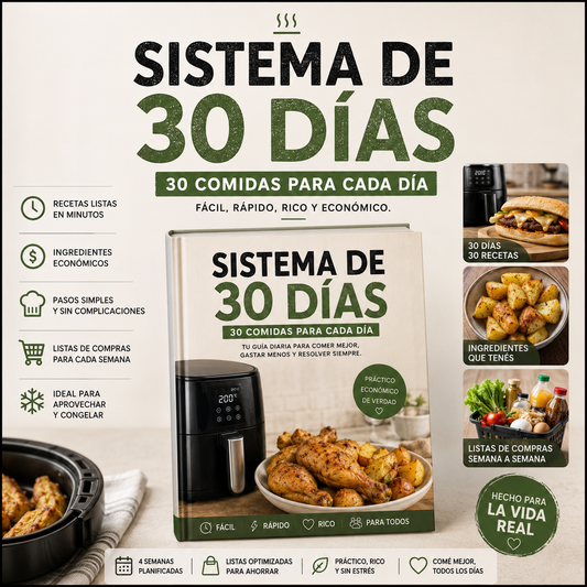 'Sistema De 30 Dias' 30 comidas prácticas para resolver tu día a día en freidora de aire.